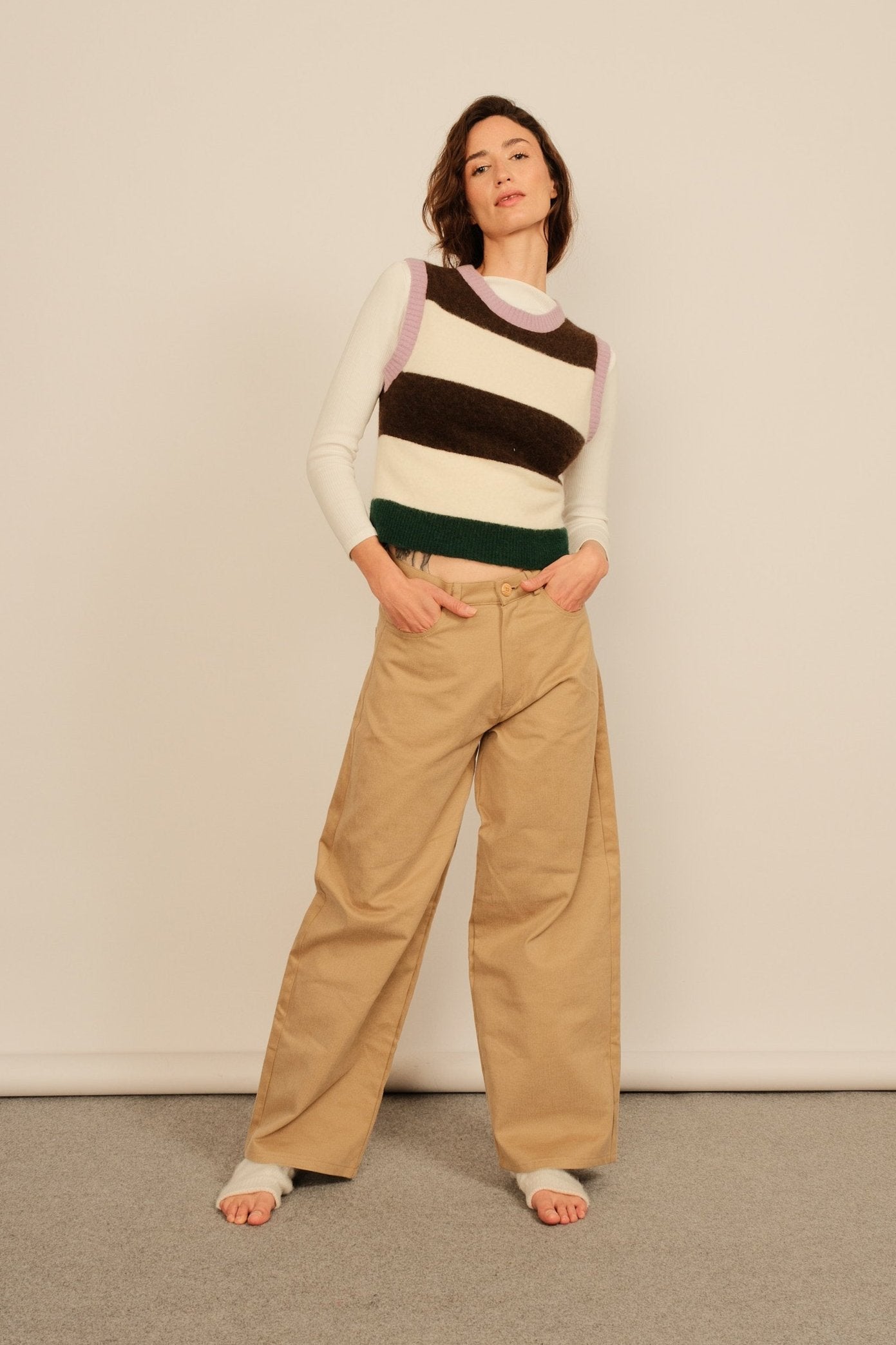 Caterina Denim Beige Trousers