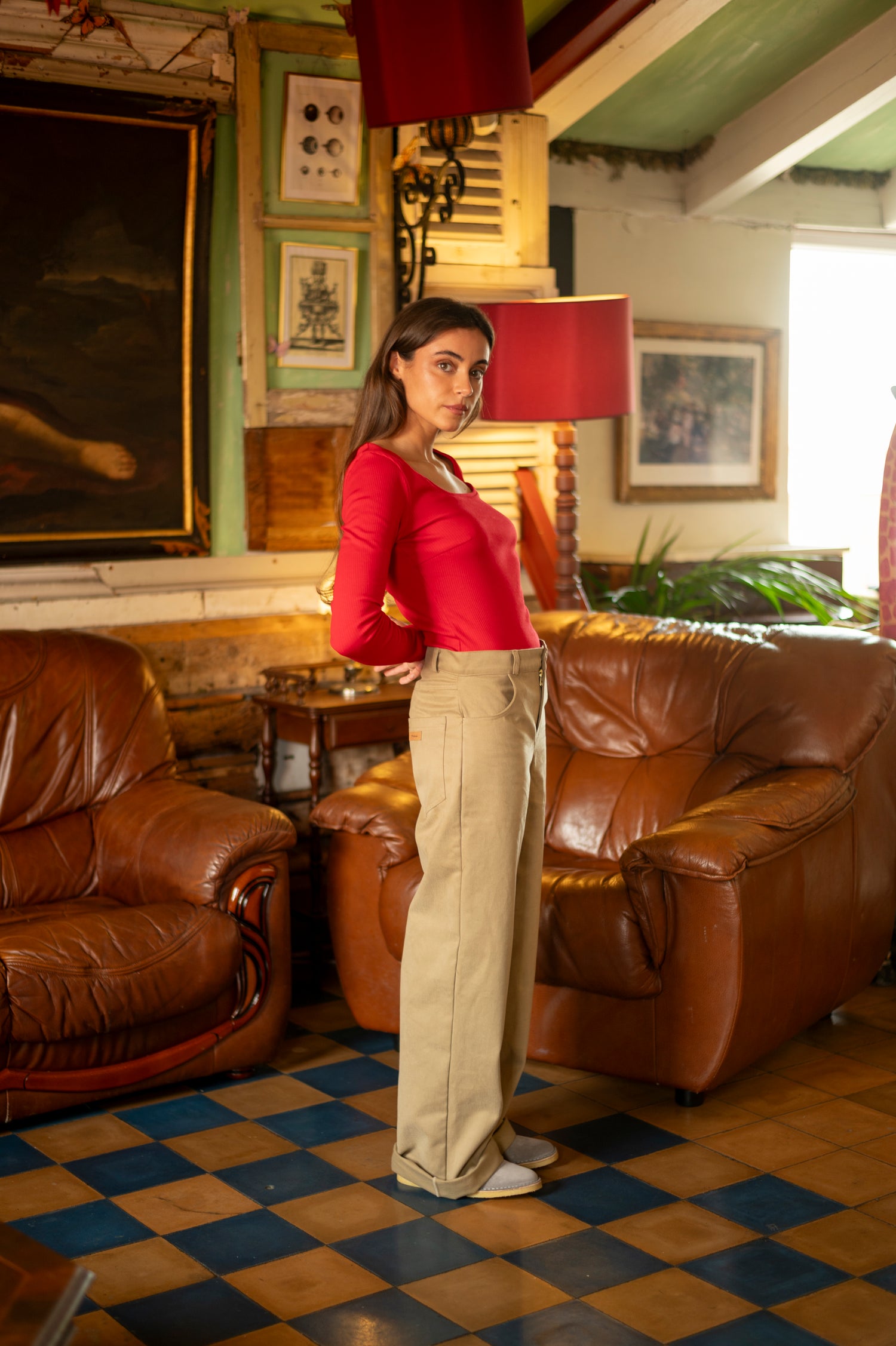 Caterina Denim Beige Trousers